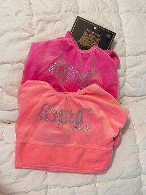 Juicy Couture Pink & Coral Velour Dog Tops with Rhinestone Logo